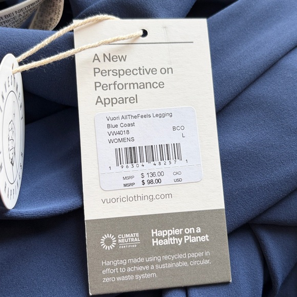 Vuori All The Feels Legging Blue Coast High Rise Performance Stretch Bliss L NEW - Picture 9 of 11